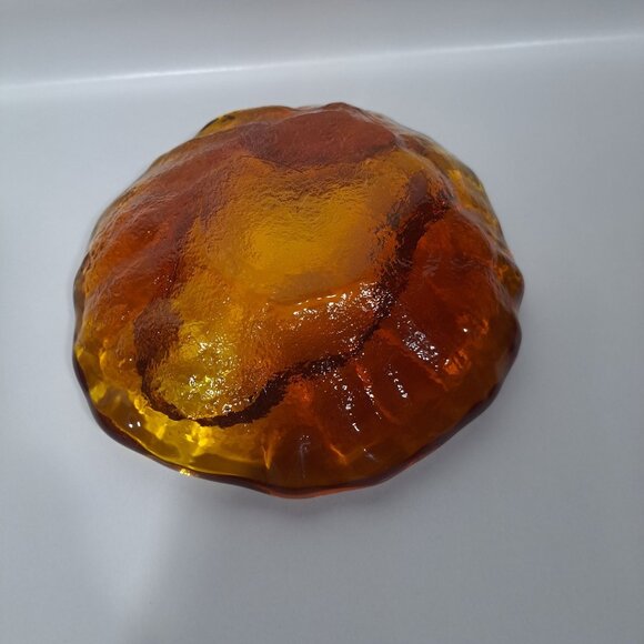 Blenko Free Form Ashtray 6.5"x 2"  Amber Art Glass Heavy Modernist Amoeba Blob - Picture 10 of 16